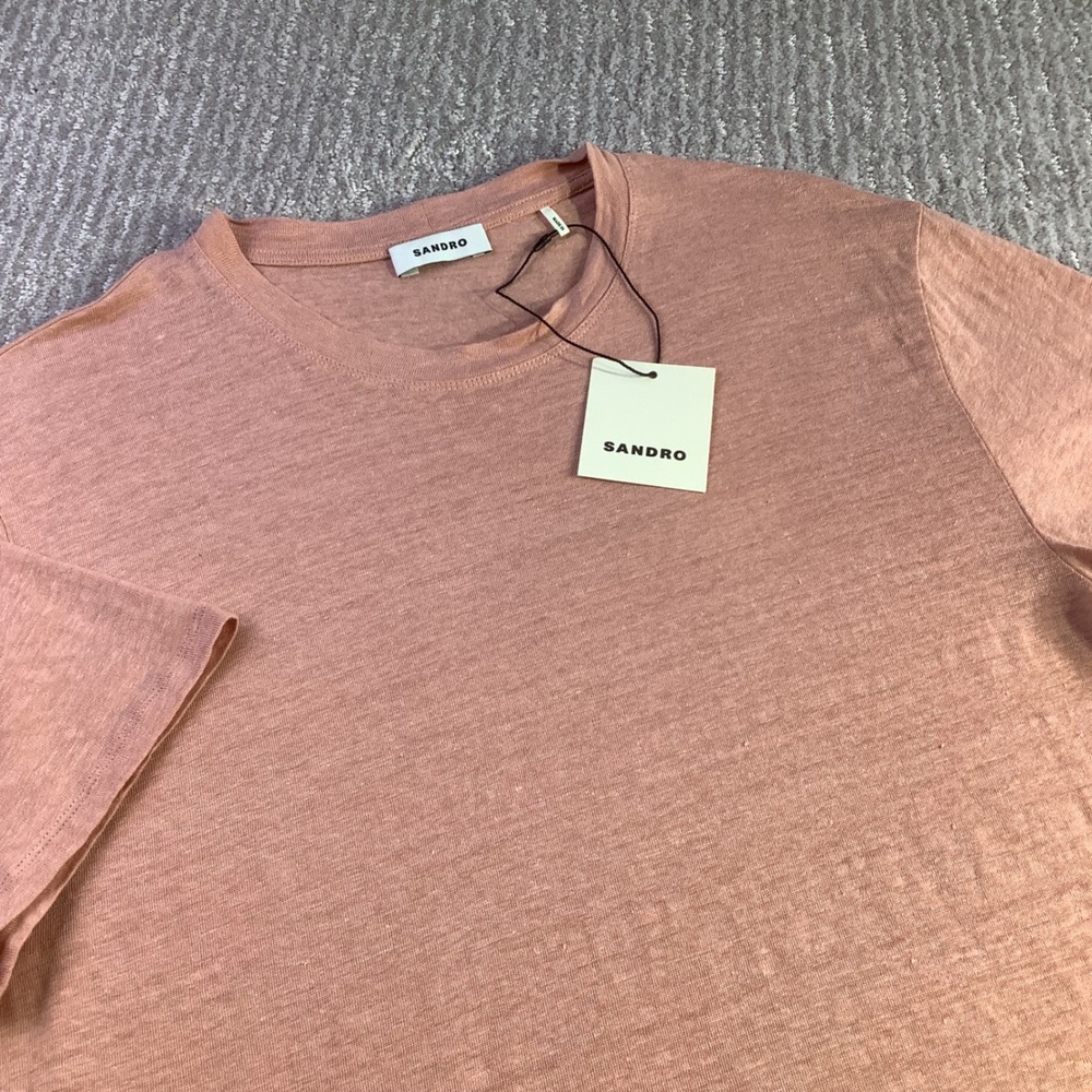 Sandro Paris Mens Linen Blend Short Sleeve T Shirt Pink Size S NWT
